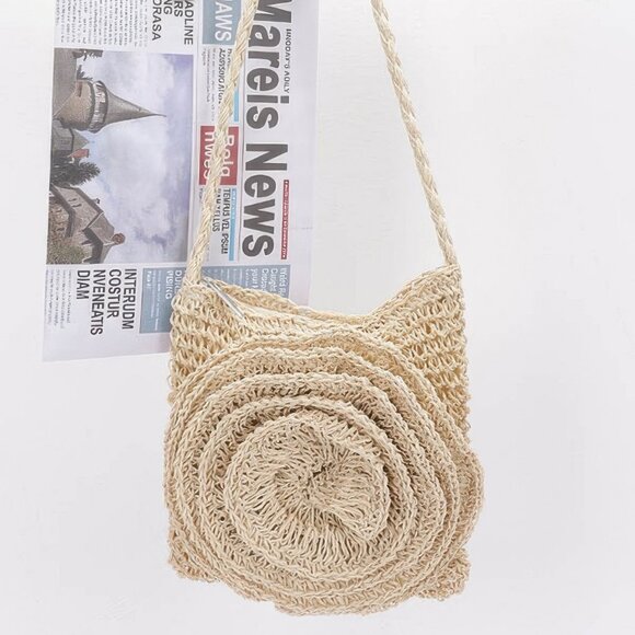 Faux Straw Handmade Big Flower Crossbody Bag - Picture 1 of 4